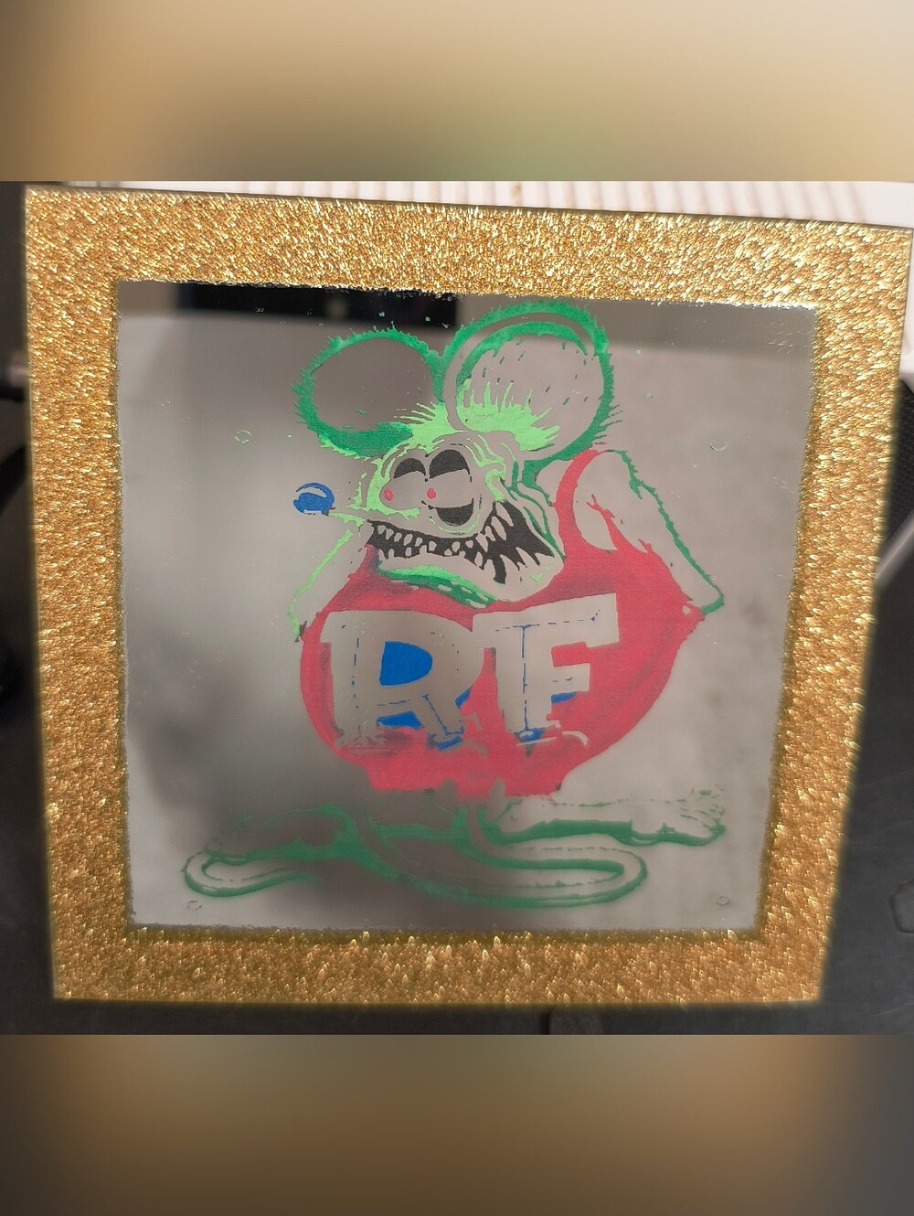 'Rat Fink'  Mini Mirror Art - Red, Green, Blue